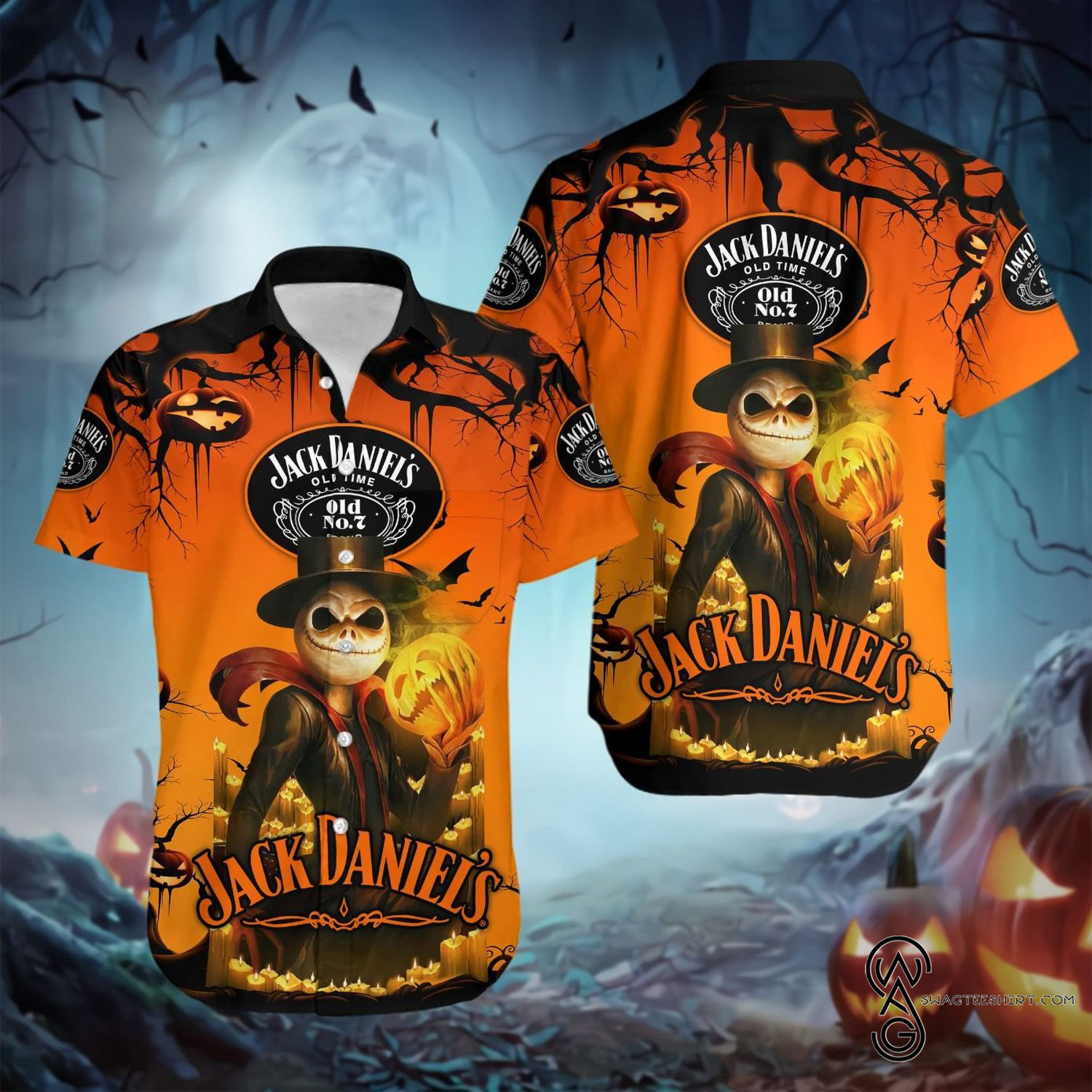 [Top Trending] Jack Daniel’s Jack Skellington Old No 7 Halloween Casual Beach Full Printing Hawaiian Shirt